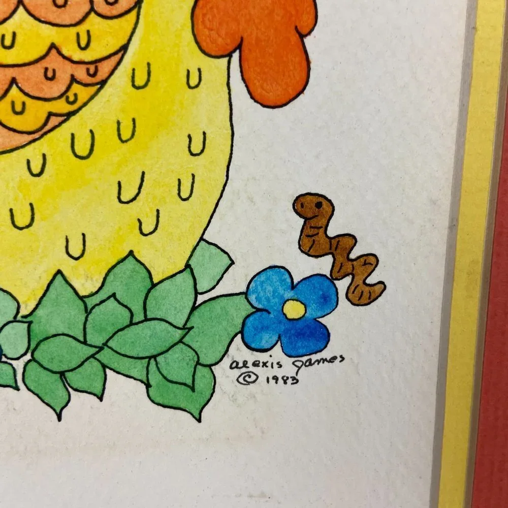 NEW Vintage 1983s Artist Alexis James Watercolor Print  Hen